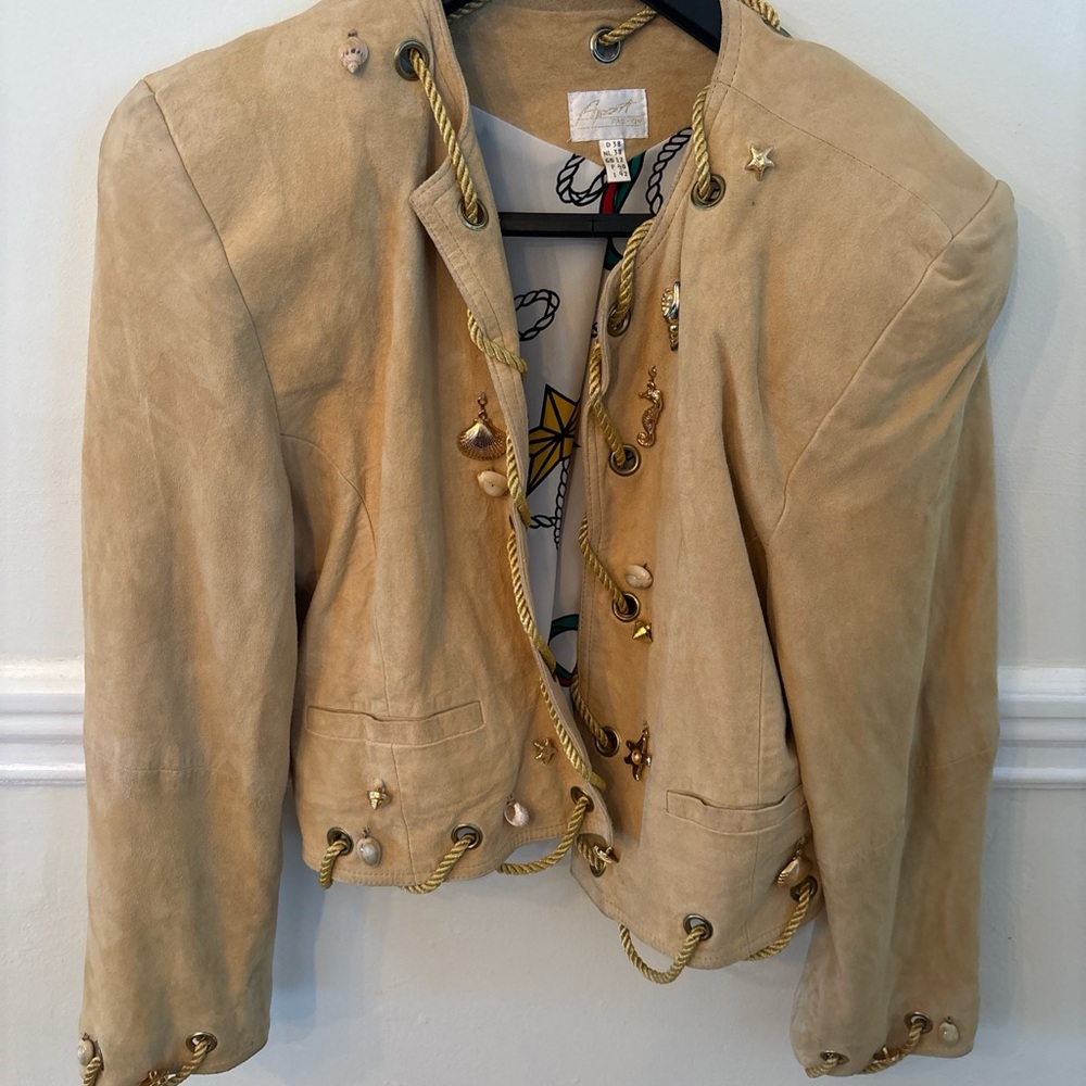 Vintage APART Germany Nautical Suede Jacket – Embellished with Shells & Rope